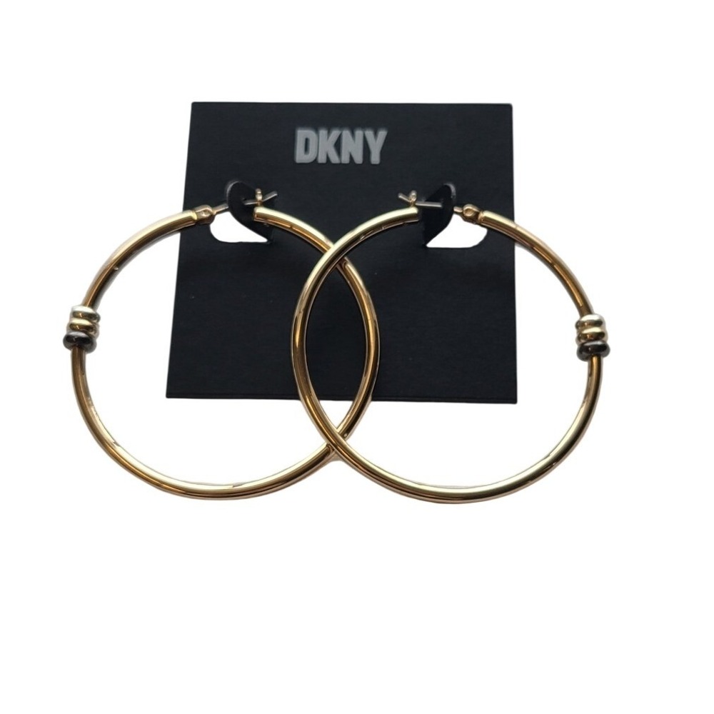 DKNY Gold Hoop‎ Earrings With Triple Bead Accent